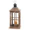 23" Brown Chinese Fir Traditional Candle Holder Lantern